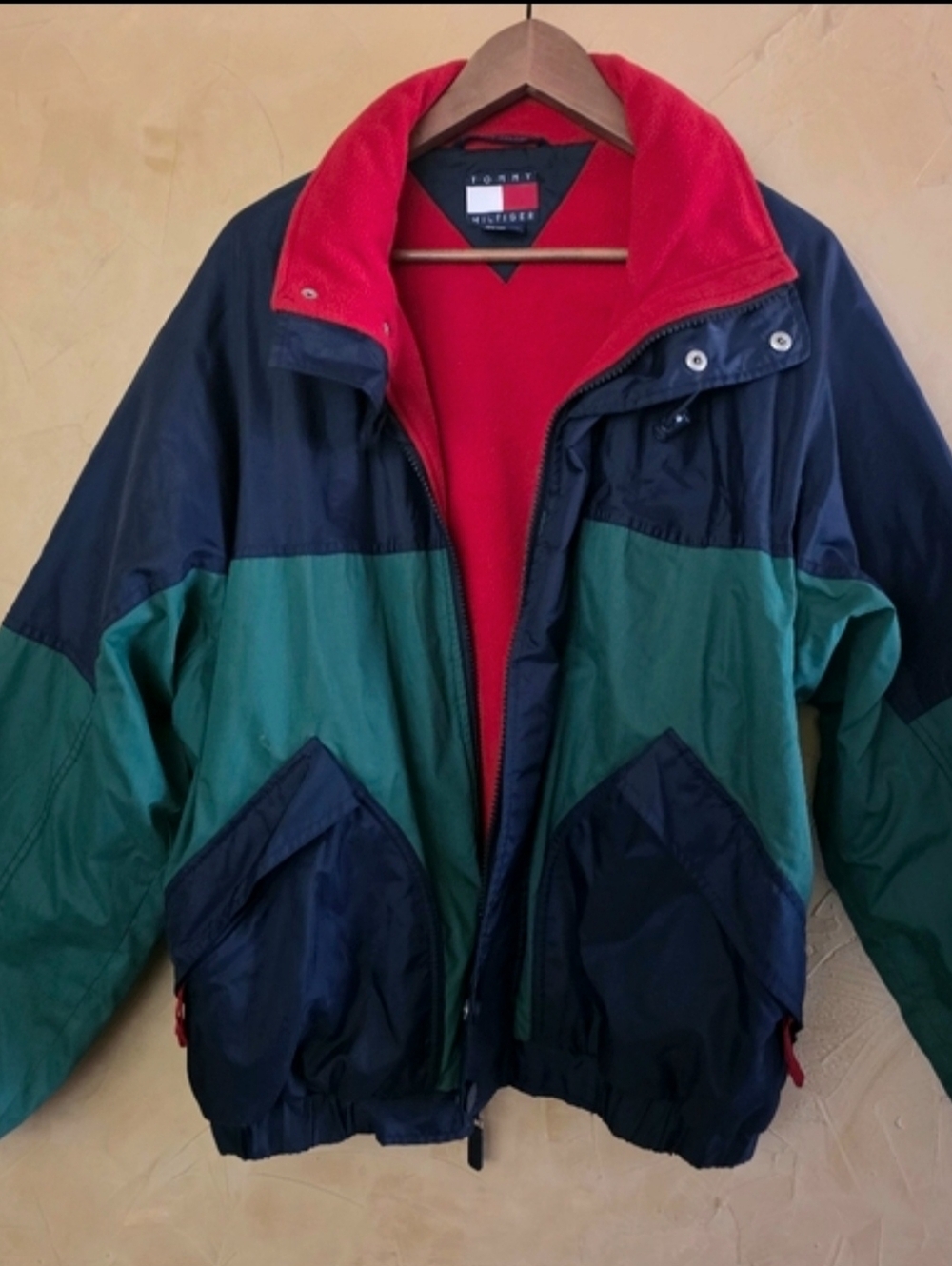 Vintage 90s Tommy Hilfiger Navy, Green & Red Colorblock Jacket